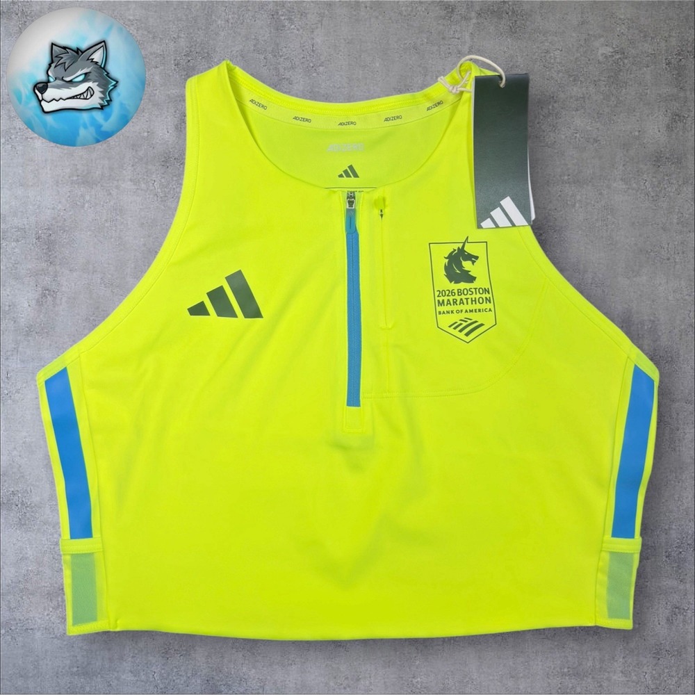 adidas Boston Marathon 2026 Adizero Crop Top Solar Yellow Women's XXL KE8250